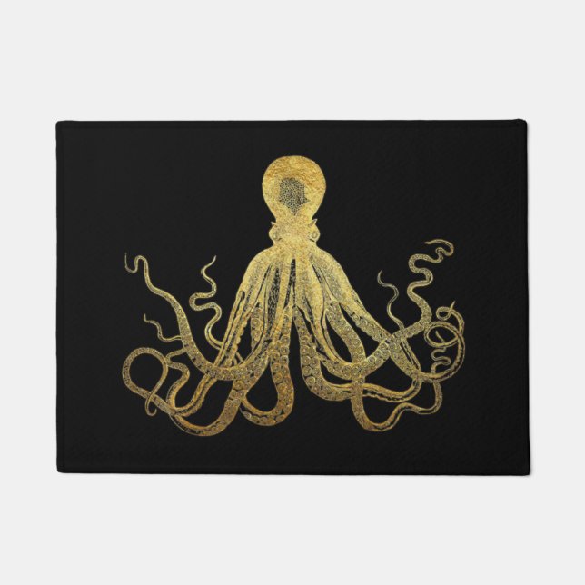 Paillasson Vintage Octopus Gold Black Enk Côtier Nautique (Devant)