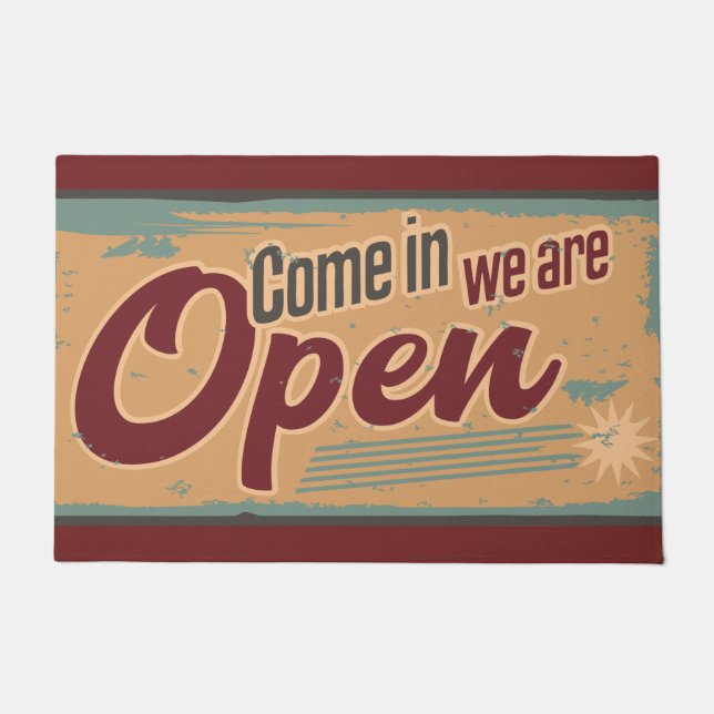 Paillasson Vintage panneau d'affaires rétro café garage rouge (Devant)