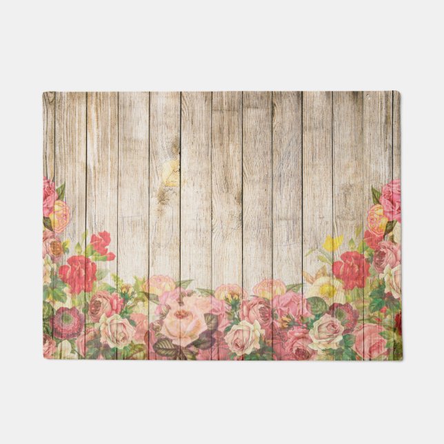 Paillasson Vintage Russe Romantique Rose Bois (Devant)
