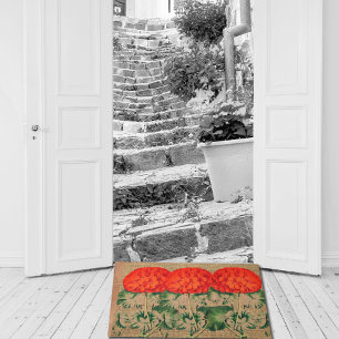 Paillasson Vintage    Trioin de Géranium look Burlap