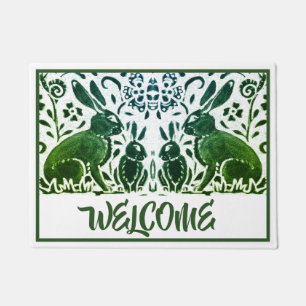 Paillasson Vintage Vert Lapin Blanc Lièvre Folift Bienvenue