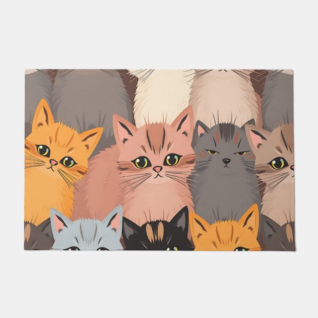 Paillasson Visages de Chat Mignons Motif Illustré (Devant)