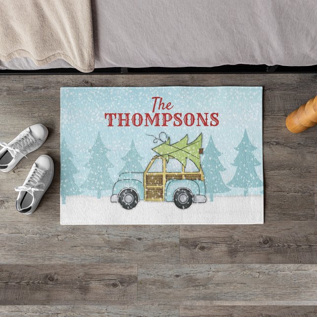 Paillasson Voiture de flocon de neige de l'arbre de Noël pers (Christmas tree cute woodland Woodie car custom doormat.)