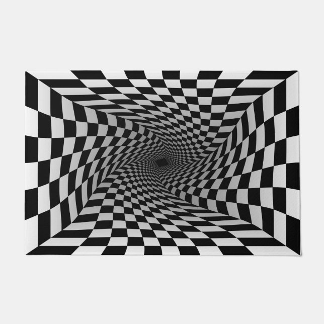 Paillasson Vortex d'illusion optique 3D moderne noir et blanc (Devant)