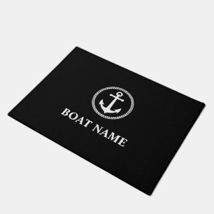 Paillasson Votre nom de bateau Ancre de mer Noir