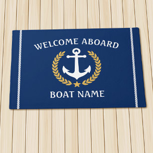 Paillasson Votre nom de bateau Ancre Laurel Bienvenue à bord 