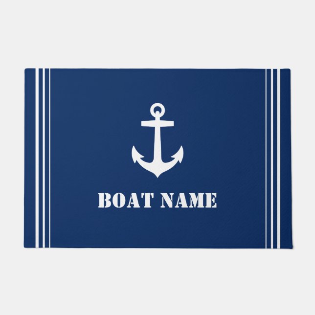 Paillasson Votre nom de bateau Ancre Marine Blue Entryway (Devant)