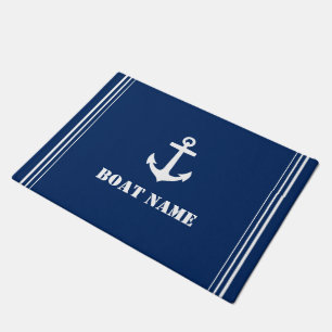 Paillasson Votre nom de bateau Ancre Navy Blue Entryway