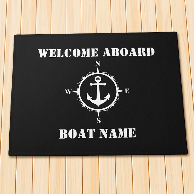 Paillasson Votre nom de bateau Compass Ancre Bienvenue à bord (Several sizes to choose from.)