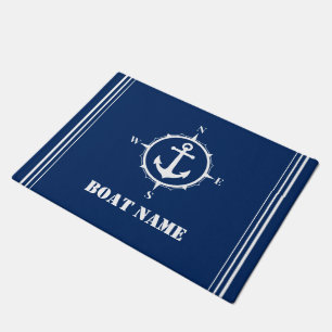Paillasson Votre nom de bateau Compass Ancre Navy Blue Entry