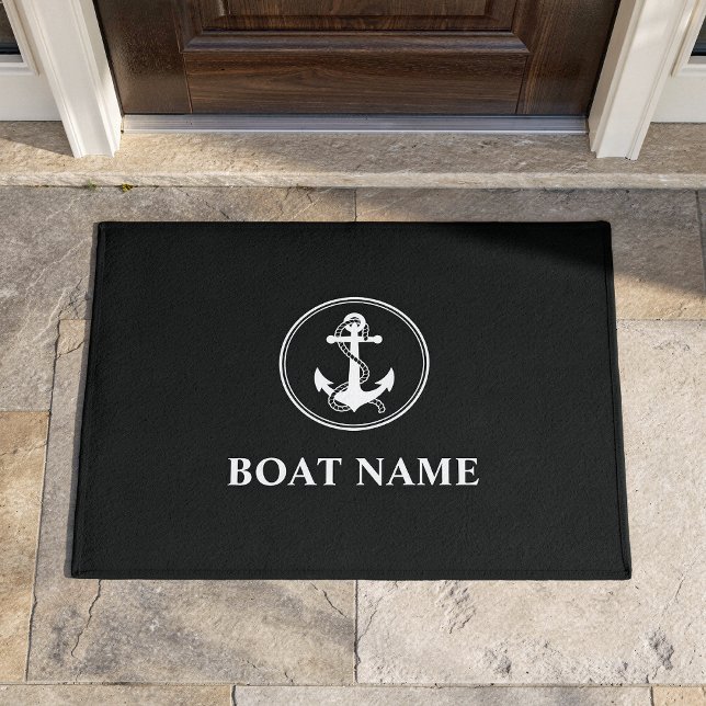 Paillasson Votre nom de bateau Corde & Ancre Noir (Créateur téléchargé)