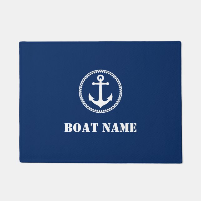 Paillasson Votre nom de bateau Sea Ancre Navy Blue (Devant)
