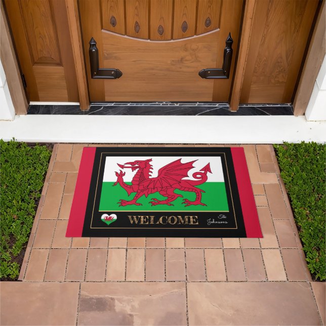 Paillasson Wales Emblem, Gallois Flag mats Cymru /sport Bienv (De plein air)