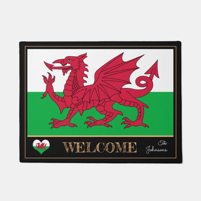 Paillasson Wales Emblem, Gallois Flag mats Cymru /sport Bienv (Devant)