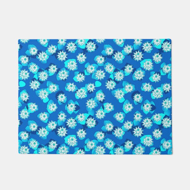 Paillasson Water Lily Motif, Turquoise, Bleu et Blanc (Devant)