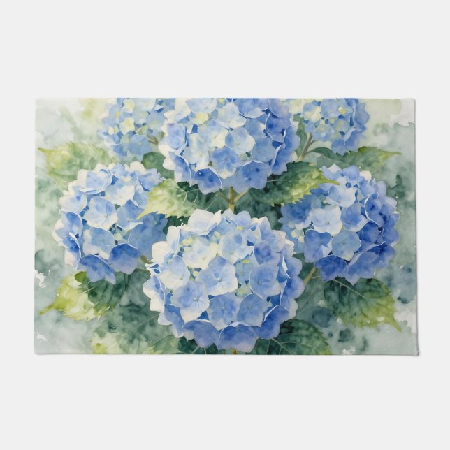 Paillasson Watercolor Blue Hydrangea Bouquet (Devant)