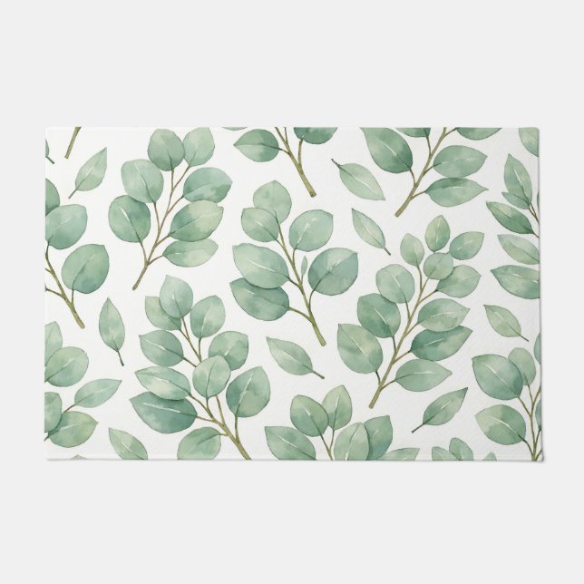 Paillasson Watercolor Eucalyptus Greenery Pattern (Devant)