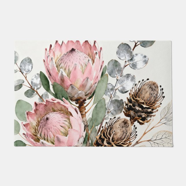 Paillasson Watercolor Protea Eucalyptus Arrangement (Devant)