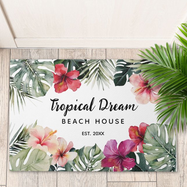 Paillasson Watercolor Tropical Floral Botanical Beach House (In situ)