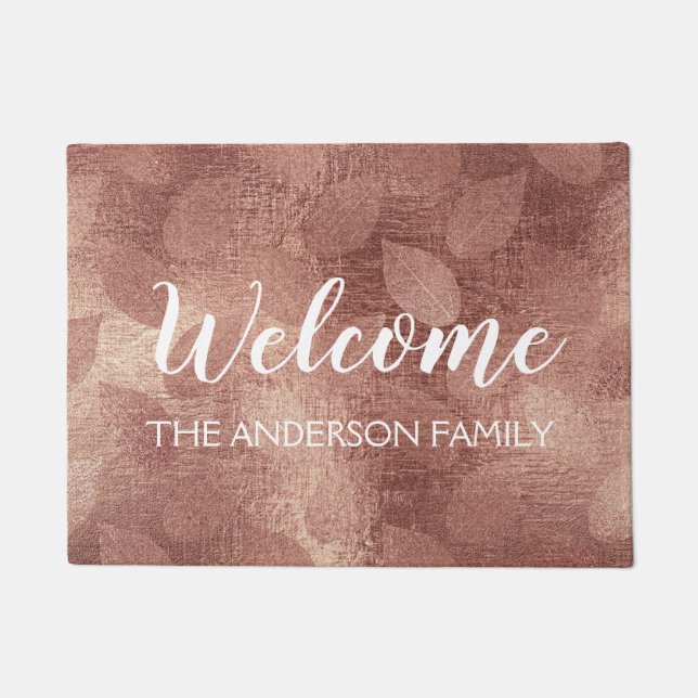 Paillasson Welcome Blush Pink - Rose Gold Feuilles d'automne (Devant)