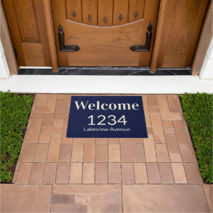 Paillasson Welcome Dark Blue and Beige House Numéro Adresse