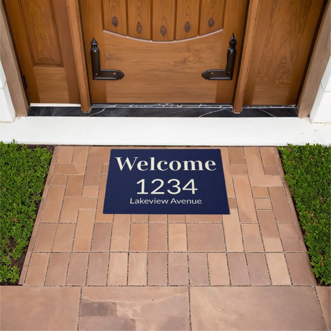 Paillasson Welcome Dark Blue and Beige House Numéro Adresse (De plein air)