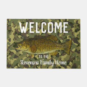 Paillasson Welcome Fishing Smallmouth Bass Nom de famille Cam