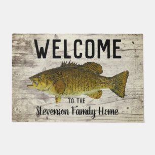 Paillasson Welcome Fishing Smallmouth Bass Nom de famille Rus