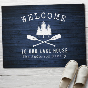 Paillasson Welcome Lake House Bateau Oars Arbres Blue Wood Im