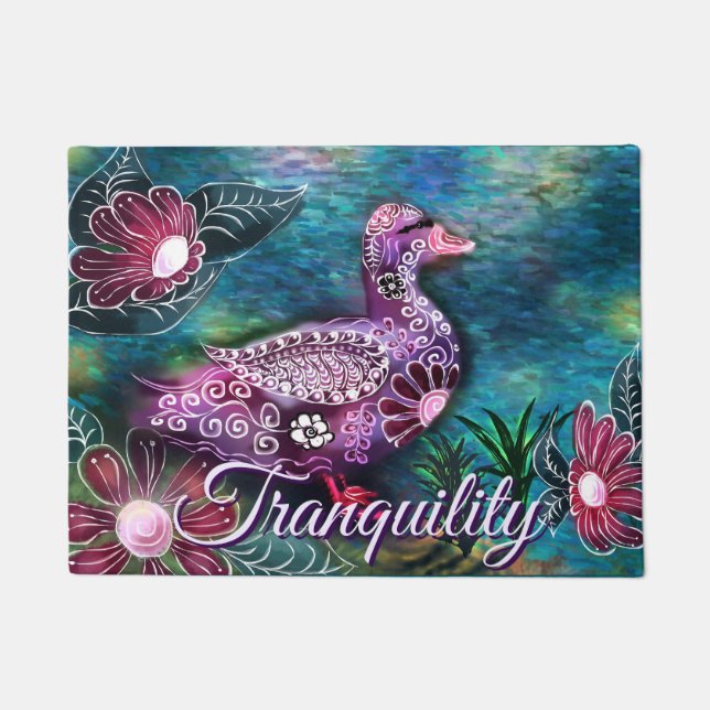 Paillasson Whimsical Floral Duck Purple Teal Personalized (Devant)