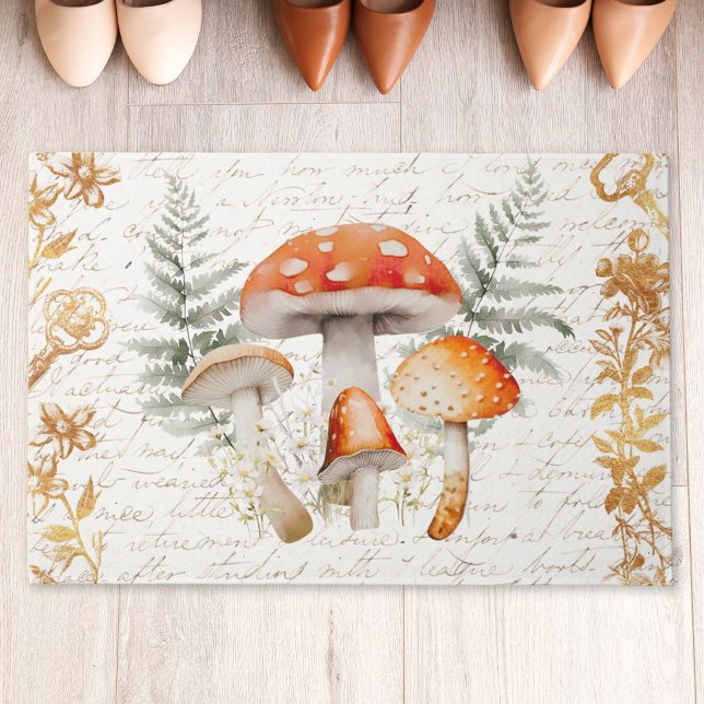 Paillasson Whimsical Forest Champhroom Lettre Vintage Découpa (In situ on floor)