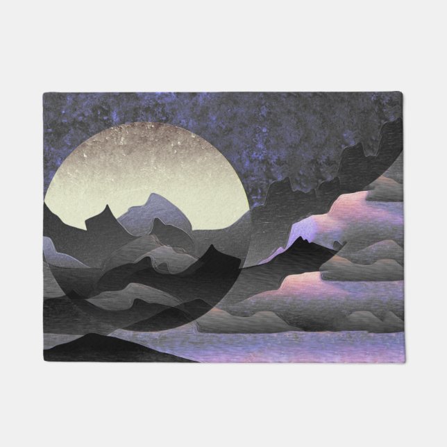 Paillasson Whimsical Moon and Mountains Abstract Art (Devant)