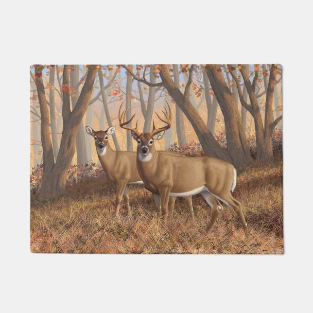 Paillasson White Deer Buck & Doe Automne Maple Woods (Devant)