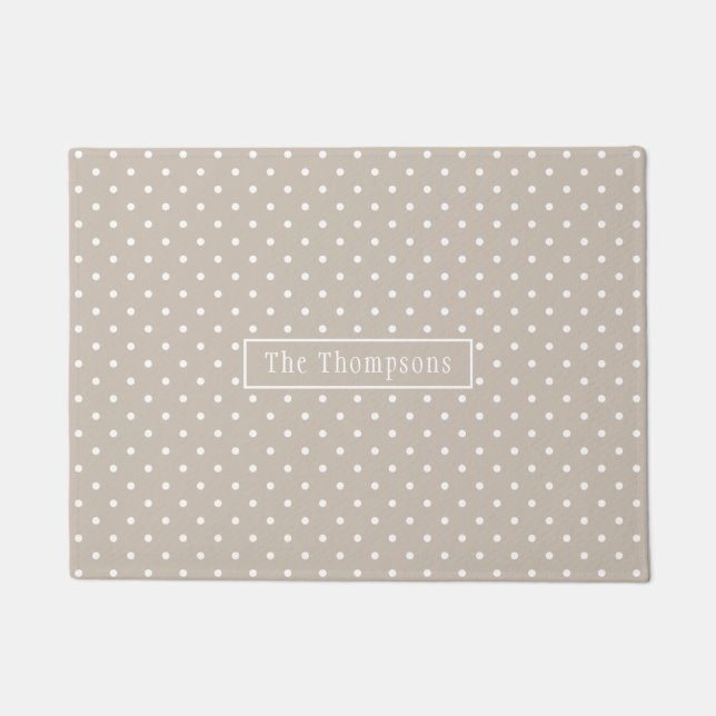 Paillasson White On Beige Polka Dots Pattern With Custom Name (Devant)