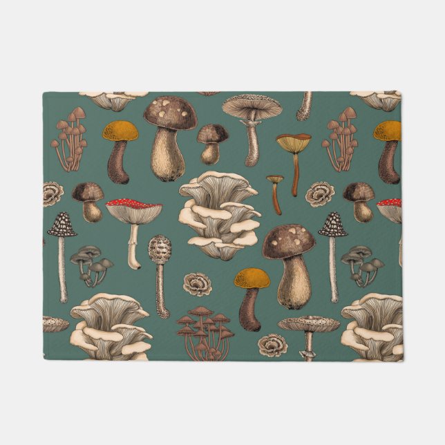 Paillasson Wild Mushrooms  on pine green (Devant)