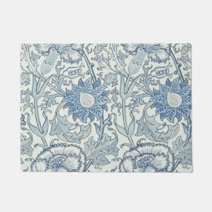 Paillasson William Morris Beau motif floral, bleu, rose