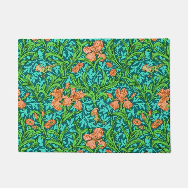 Paillasson William Morris Irises, Orange et Turquoise (Devant)