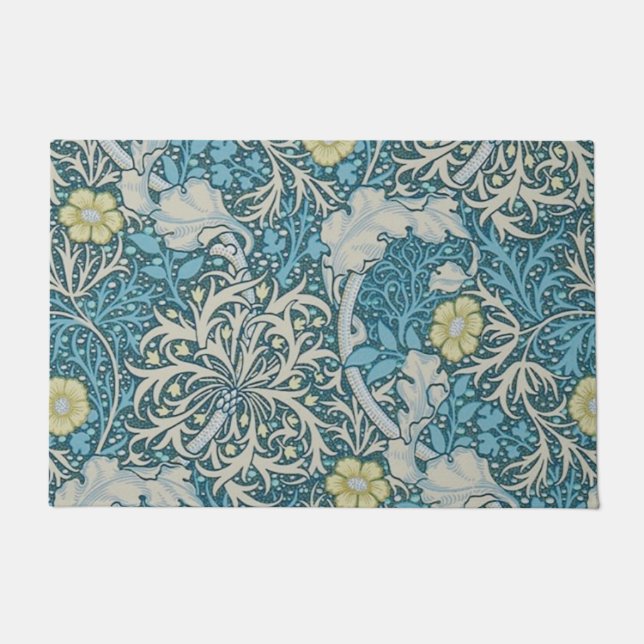 Paillasson William Morris, motif Art nouveau, algues, bleu, f (Devant)