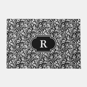 Paillasson William Morris Thistle Damask, noir et blanc