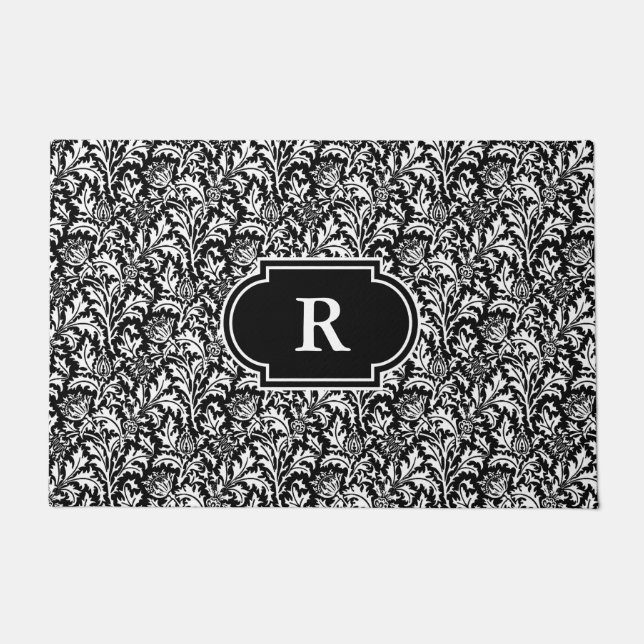 Paillasson William Morris Thistle Damask, noir et blanc (Devant)