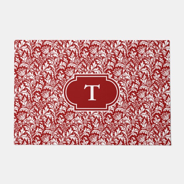 Paillasson William Morris Thistle Damask, rouge foncé et blan (Devant)