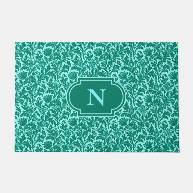 Paillasson William Morris Thistle Damask, Turquoise et Aqua (Devant)