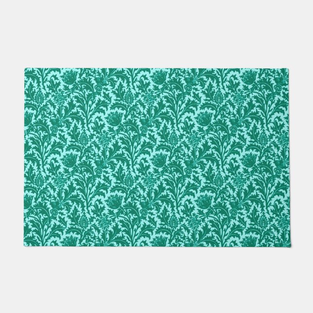 Paillasson William Morris Thistle Damask, Turquoise et Aqua (Devant)