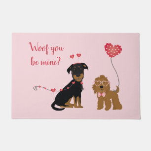 Paillasson Woof You Be Mine Valentine Dogs