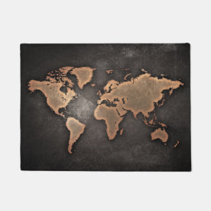 Paillasson World map leather geographical brown