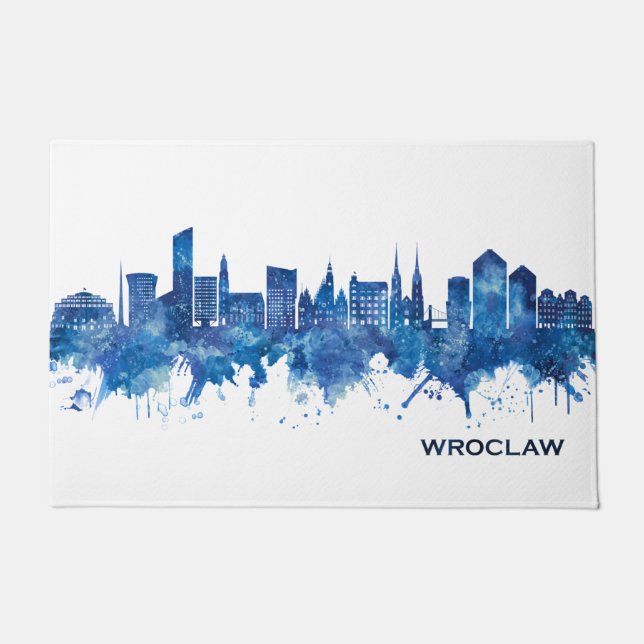 Paillasson Wroclaw Pologne Skyline Blue (Devant)