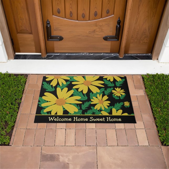 Paillasson Yellow daisy flowers with green leaves  (De plein air)