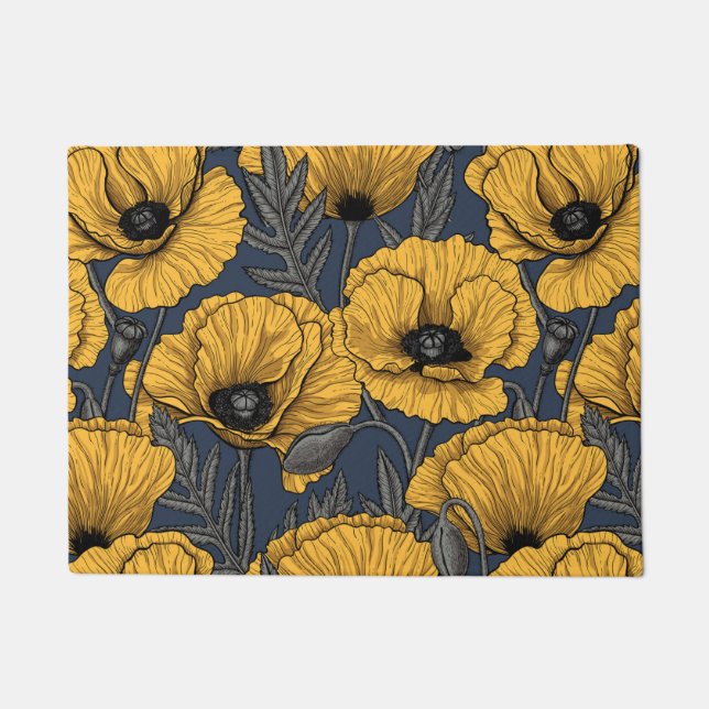 Paillasson Yellow poppies on navy (Devant)