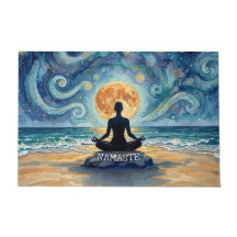 Yoga Méditation Ciel Nocturne Étoilé Lune Océan Pl