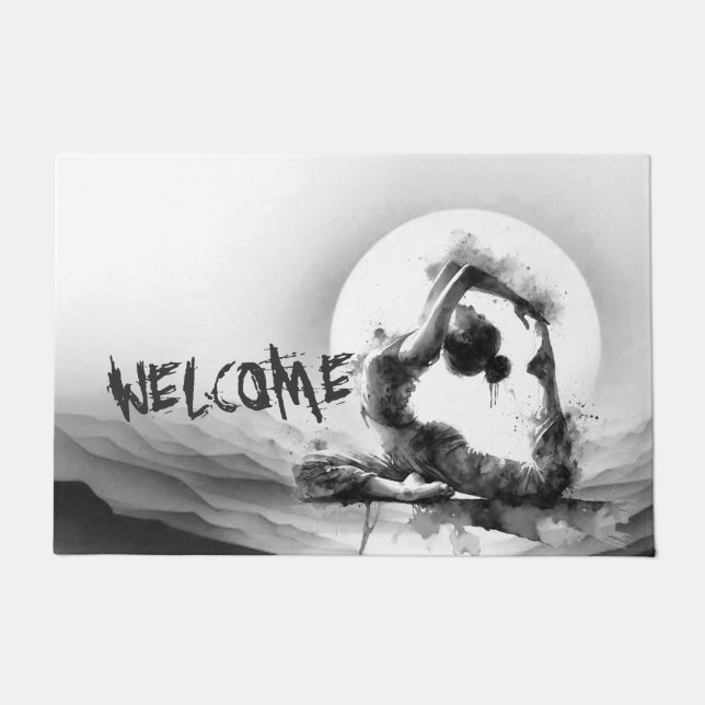 Paillasson Yoga Reiki à une jambe King Pigeon Pose Aquarelle (Devant)